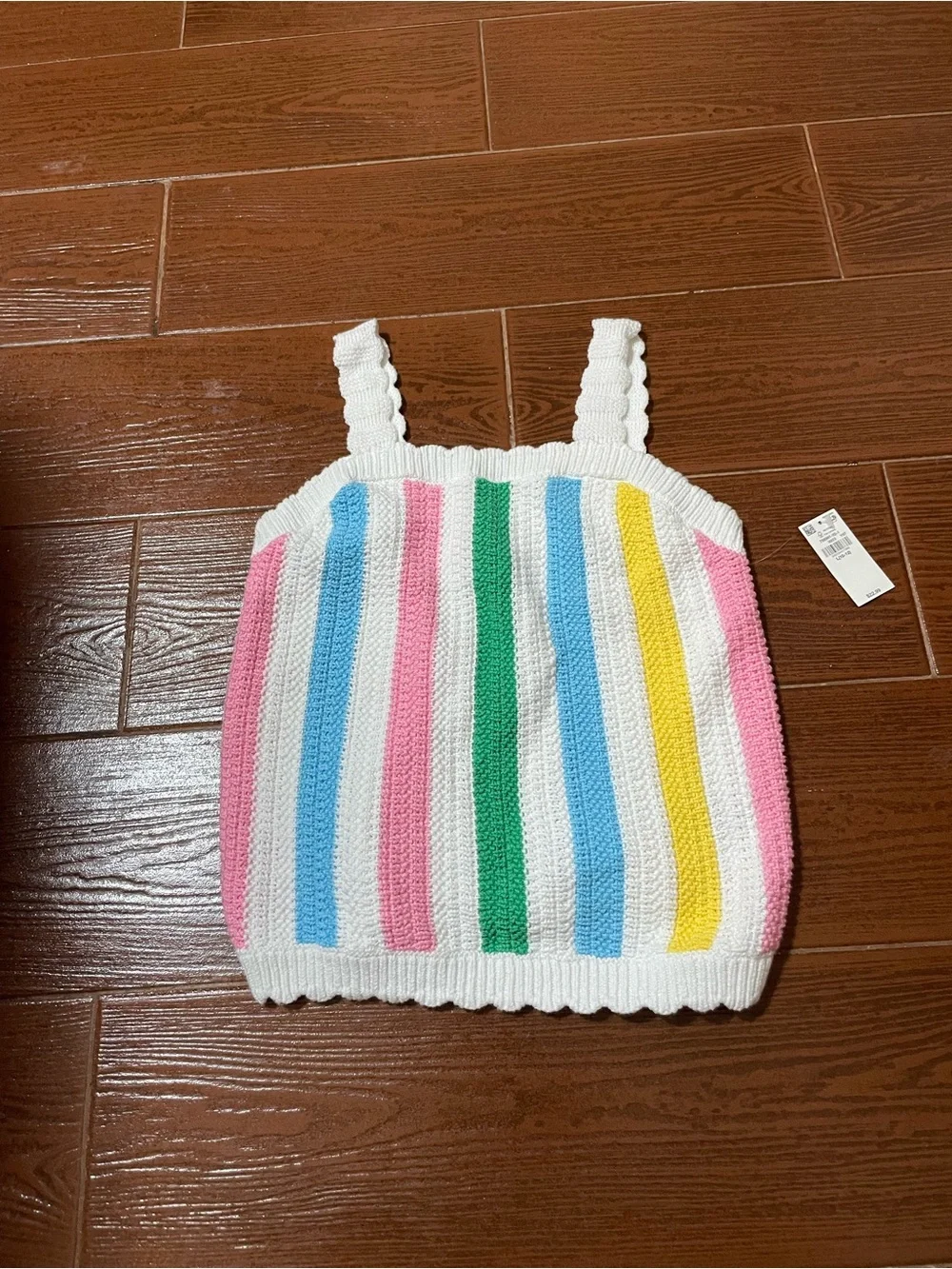 Youth Old Navy Sleeveless Sweater Knit Tank Top cotton stripe LG crochet white